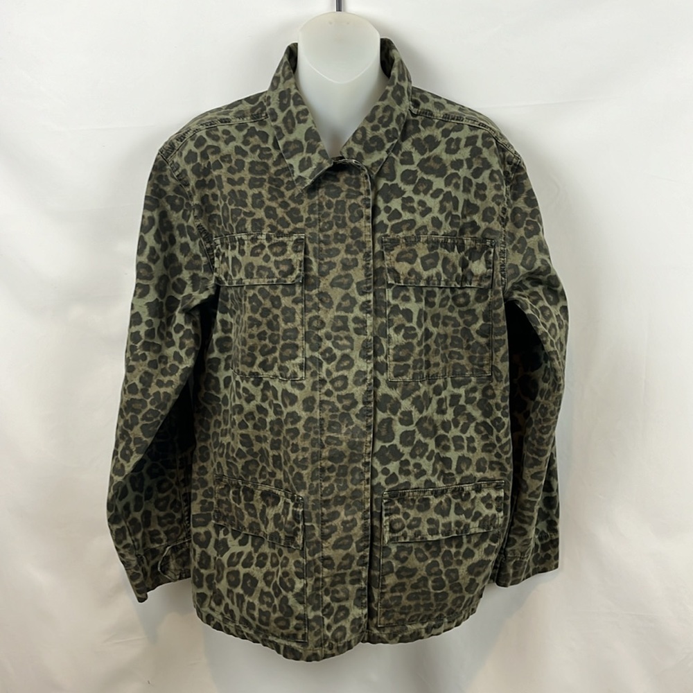 Good American Olive Green Leopard Utility Jacket